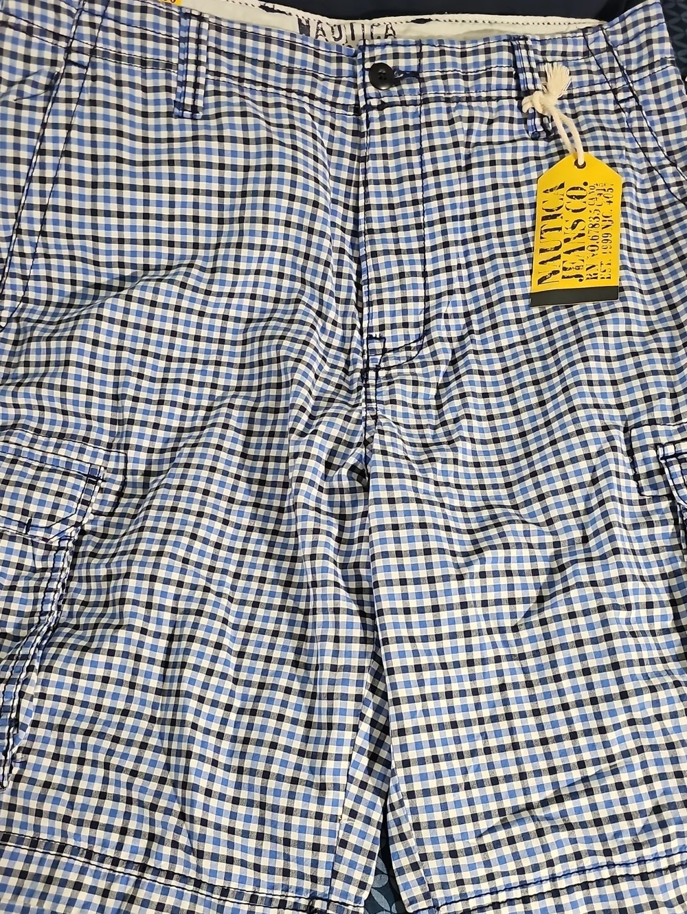 Nautica Blue and White Gingham Cargo Shorts